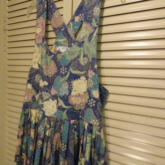 Tibetan Trader Floral Blues Cotton maxi pocket dress s - Picture 8 of 12